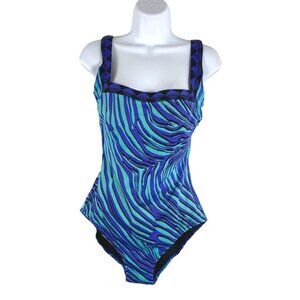 Gottex One Piece Swimsuit Women's Size 12 Zebra‎ Animal Print Blue